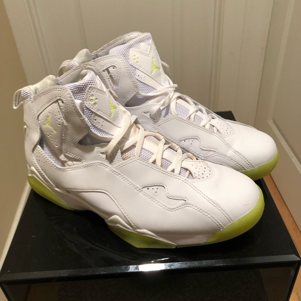 White/NeonYellow Jordan True Flights Size12 USMen